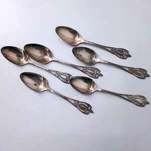 Monticello Lunt Sterling Silver 5 O'clock Spoons Set of 6 Art Nouveau No Mono